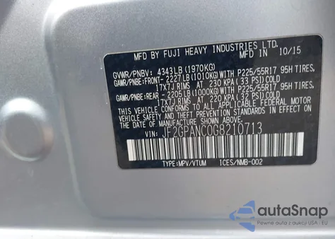 2016 Subaru Crosstrek 2.0I Limited from USA, damaged, VIN JF2GPANC0G8210713